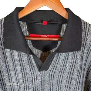 SIGNUM Mens XL Long Sleeve Merino Wool Blend Striped Polo Shirt